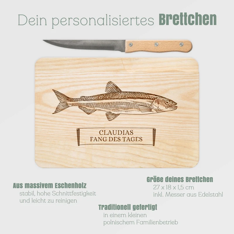 Brotzeitbrett mit Messer - Fang des Tages