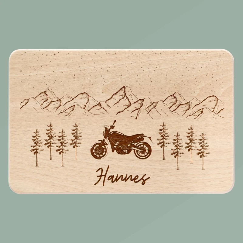 Frühstücksbrett Holz - Motorrad Berge