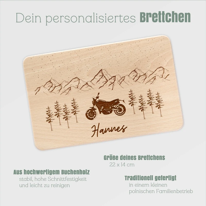 Frühstücksbrett Holz - Motorrad Berge