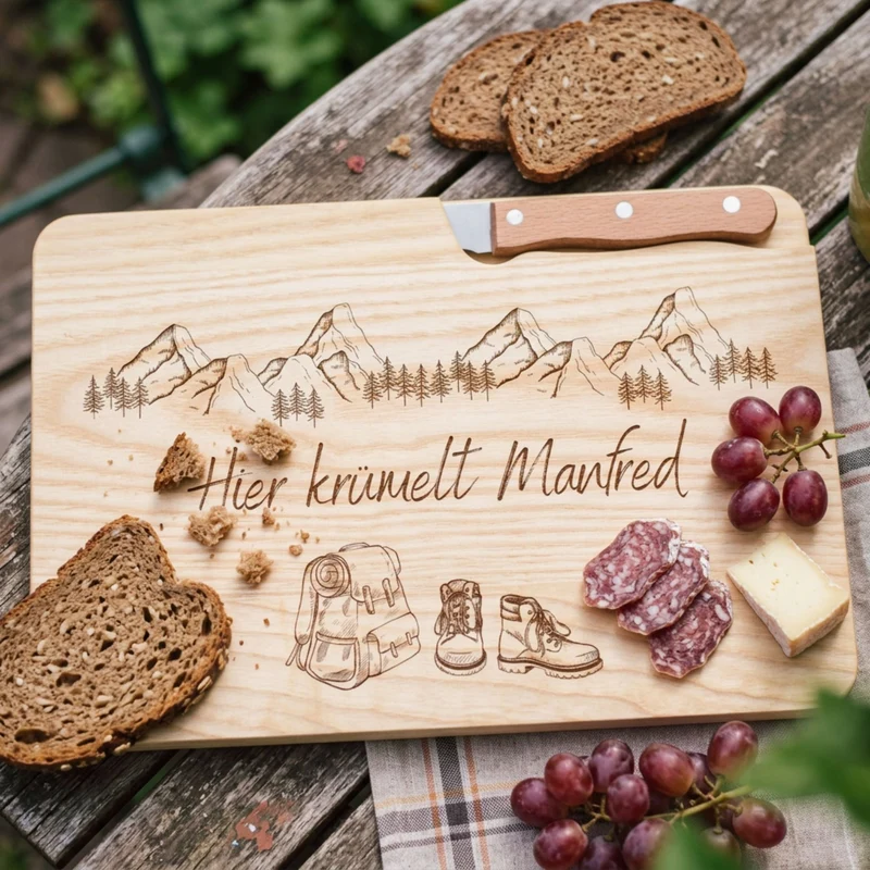 Brotzeitbrett mit Messer - Wanderausrüstung Berge