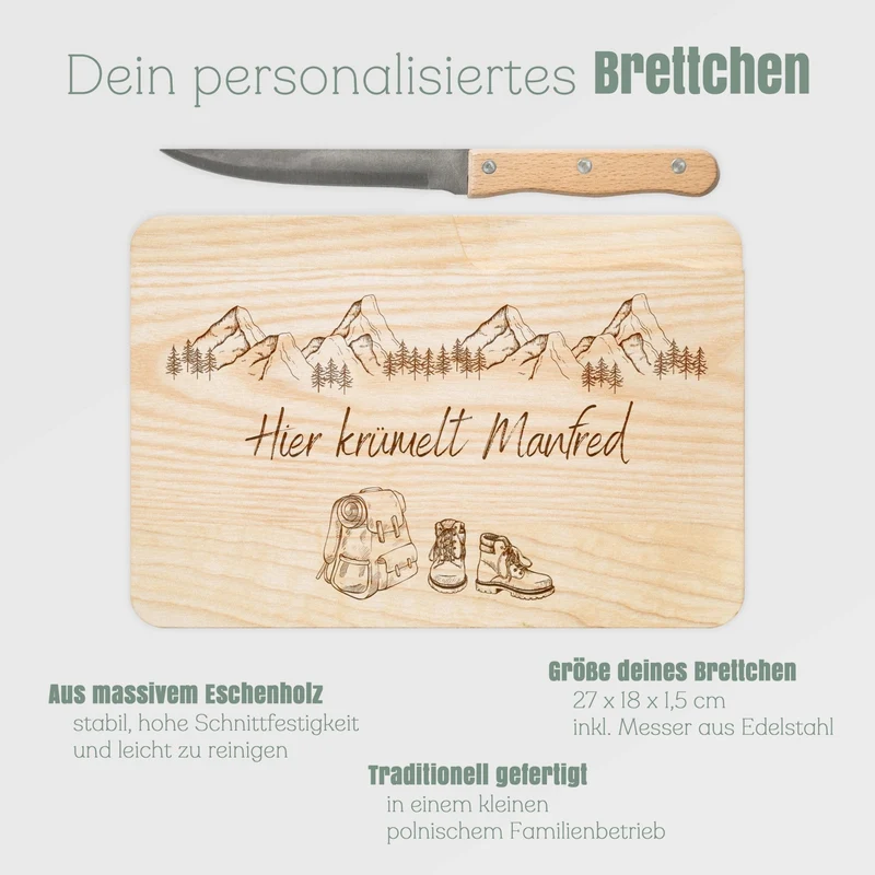 Brotzeitbrett mit Messer - Wanderausrüstung Berge