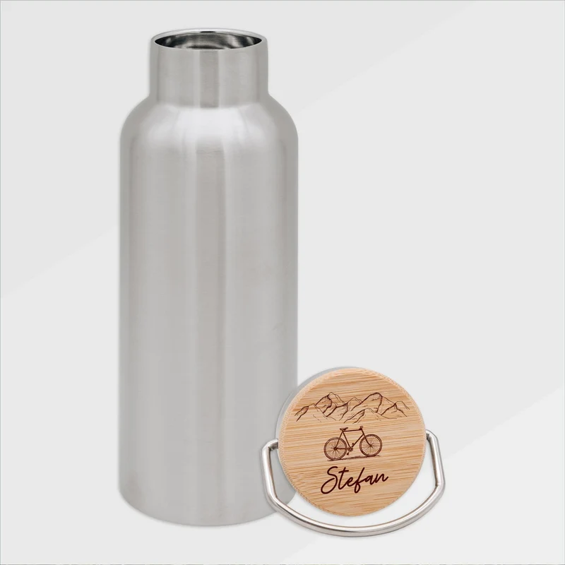 Trinkflasche Edelstahl personalisiert - Fahrrad Berge
