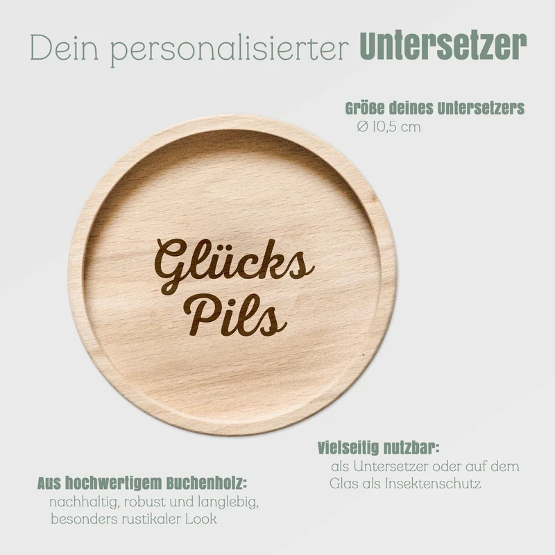 Glasuntersetzer Holz - Glückspils