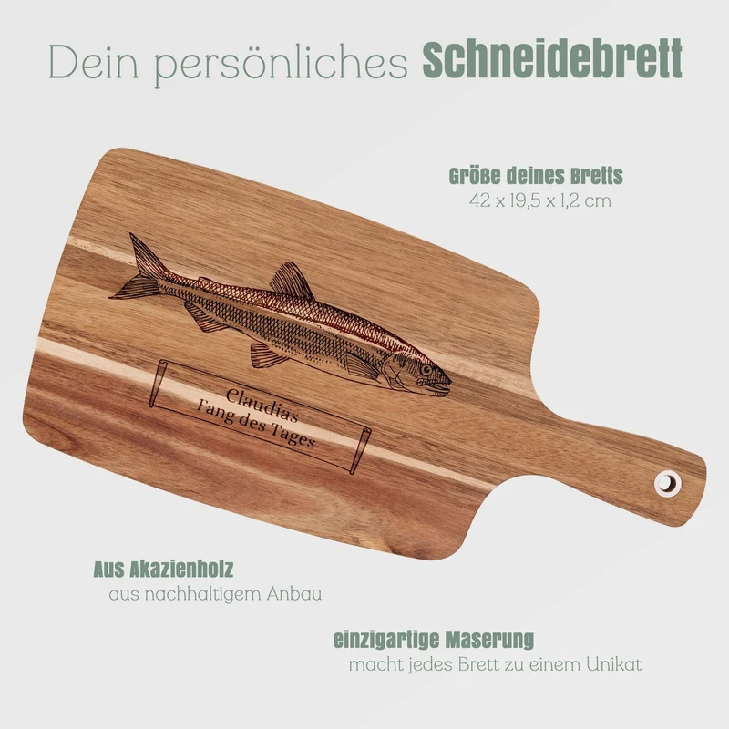 Akazienbrett mit Griff - Fang des Tages