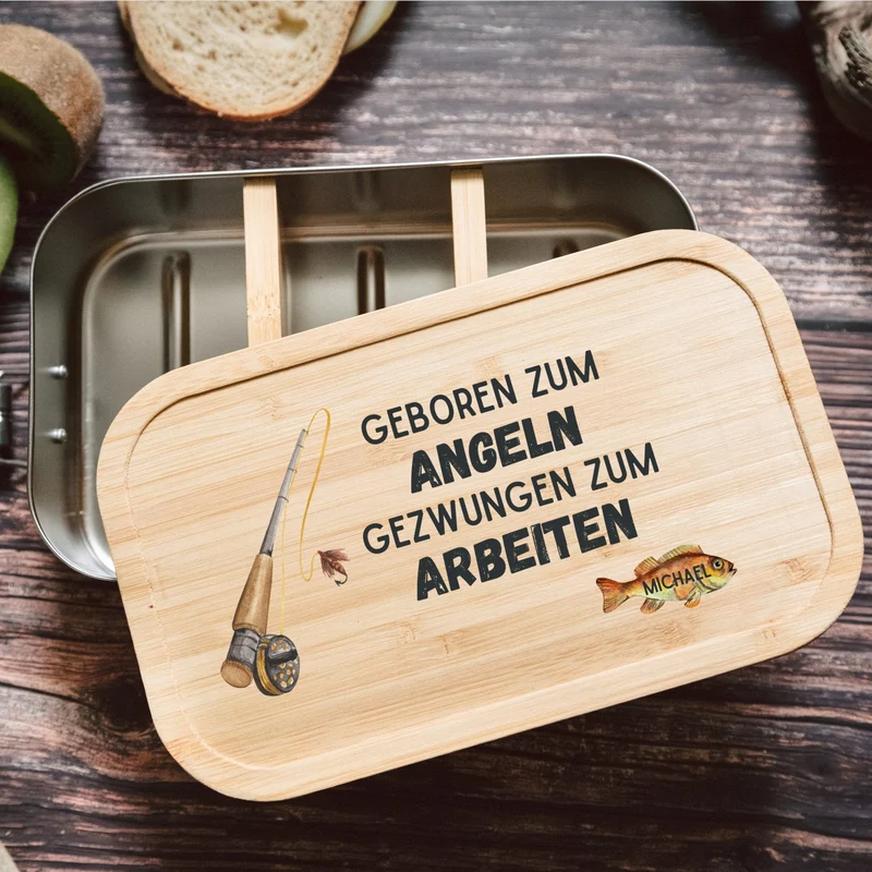 Brotdose Edelstahl - Geboren zum Angeln farbig