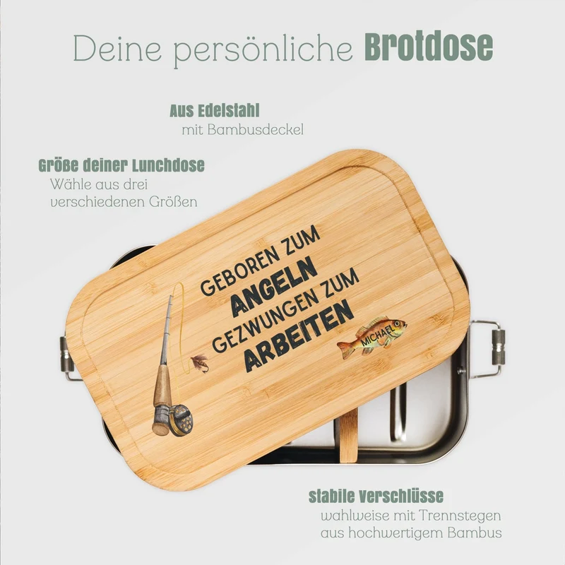 Brotdose Edelstahl - Geboren zum Angeln farbig