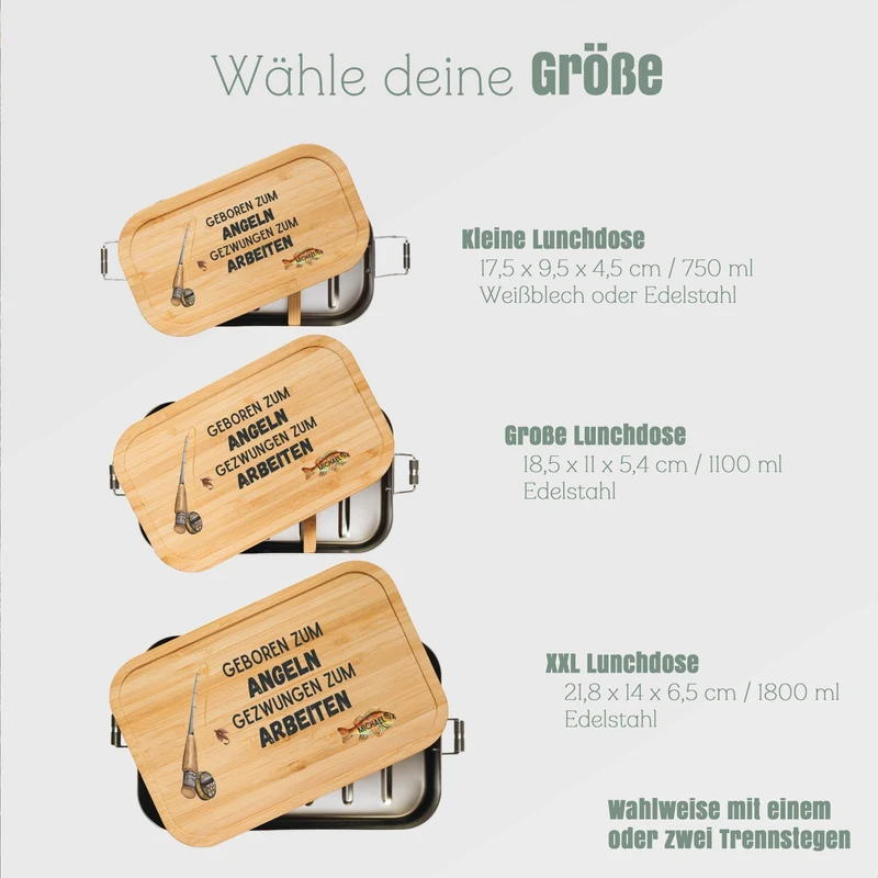 Brotdose Edelstahl - Geboren zum Angeln farbig