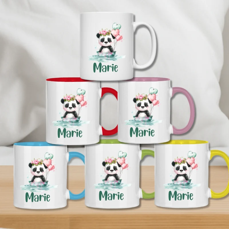 Kindertasse personalisiert – Keramiktasse mit grünen Tieren und Namen