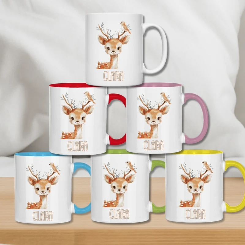 Kindertasse personalisiert – Keramiktasse mit Tieren und Namen