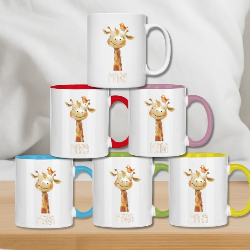 Kindertasse personalisiert – Keramiktasse mit Tieren und Namen