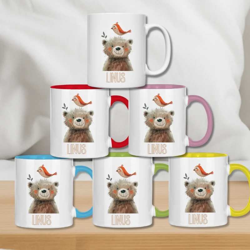 Kindertasse personalisiert – Keramiktasse mit Tieren und Namen