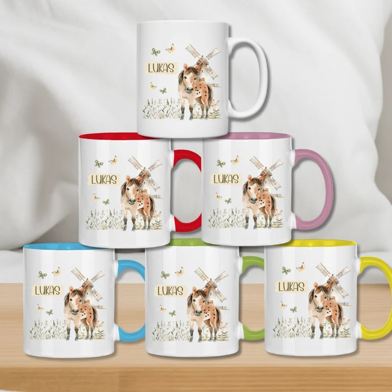 Kindertasse personalisiert – Keramiktasse mit Traktor und Namen für Kinder