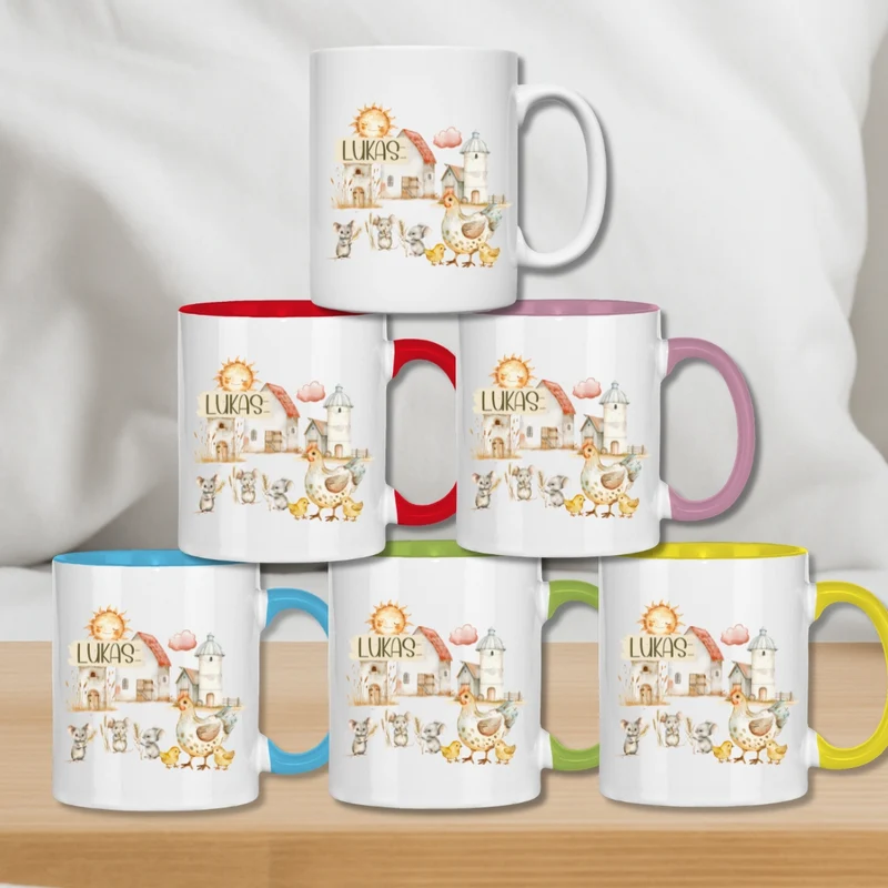 Kindertasse personalisiert – Keramiktasse mit Traktor und Namen für Kinder