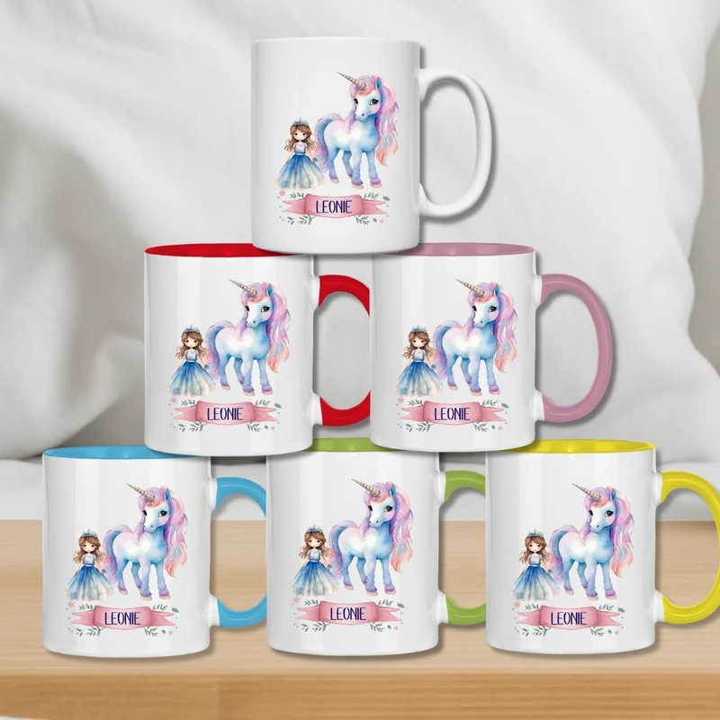 Kindertasse personalisiert – Keramiktasse mit Einhorn und Namen für Mädchen