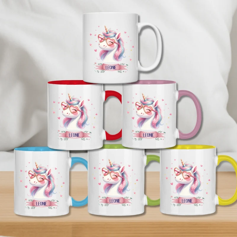 Kindertasse personalisiert – Keramiktasse mit Einhorn und Namen für Mädchen