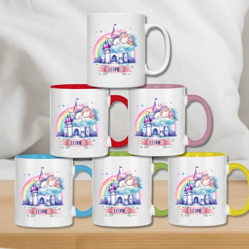 Kindertasse personalisiert – Keramiktasse mit Einhorn und Namen für Mädchen