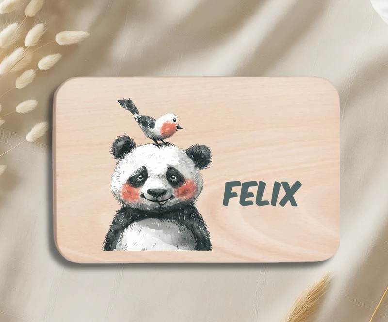 Personalisiertes Holzbrettchen Kinder – Bunte Tiermotive mit Name