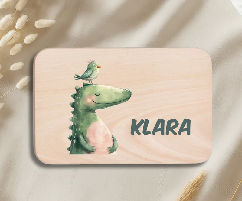 Personalisiertes Holzbrettchen Kinder – Bunte Tiermotive mit Name