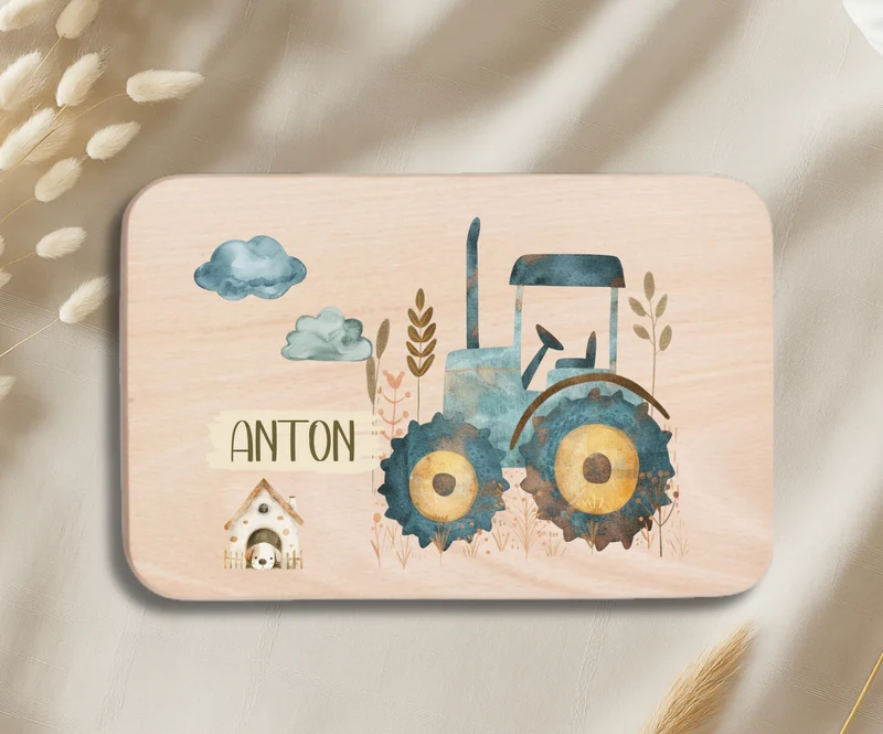 Personalisiertes Holzbrettchen Kinder – Bauernhof Motiv mit Name
