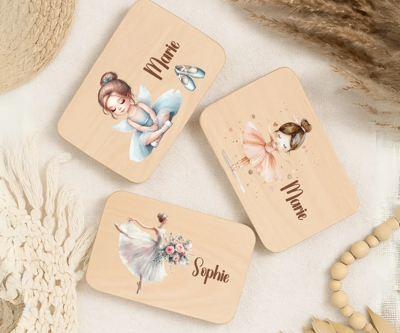 Personalisiertes Holzbrettchen Kinder – Ballerina Motiv mit Name