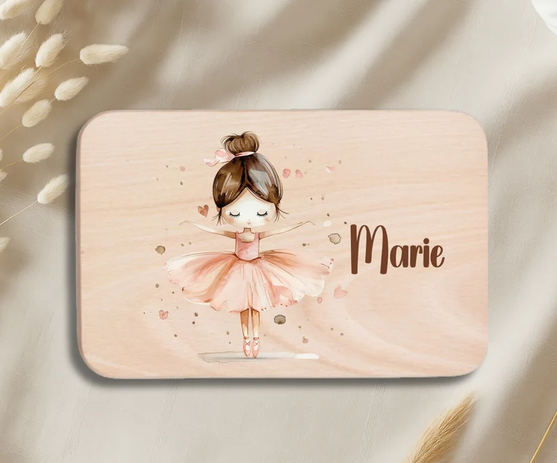 Personalisiertes Holzbrettchen Kinder – Ballerina Motiv mit Name