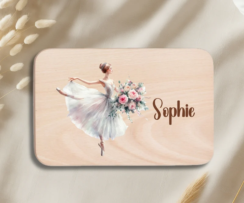 Personalisiertes Holzbrettchen Kinder – Ballerina Motiv mit Name