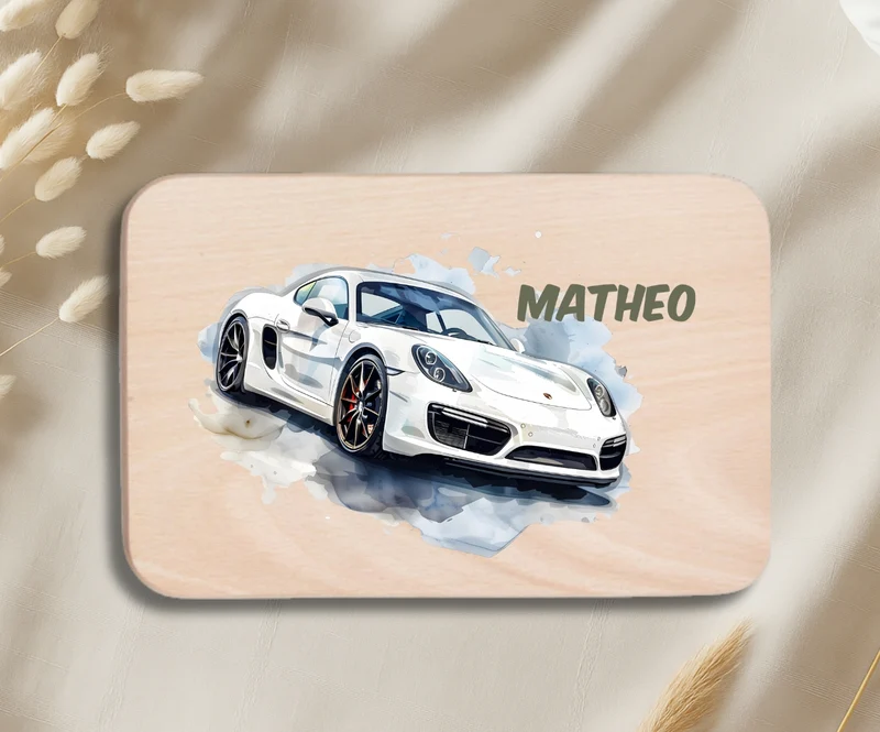Personalisiertes Holzbrettchen Kinder – Auto & Rennwagen Motiv mit Name