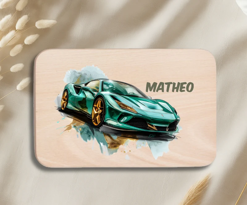 Personalisiertes Holzbrettchen Kinder – Auto & Rennwagen Motiv mit Name