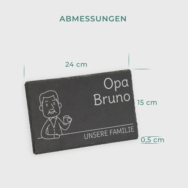 Frühstücksbrettchen mit Gravur - Personalisiert mit Namen - Großvater "Unsere Familie", Schieferstein - Geschenk für Opa zum Geburtstag & Weihnachten