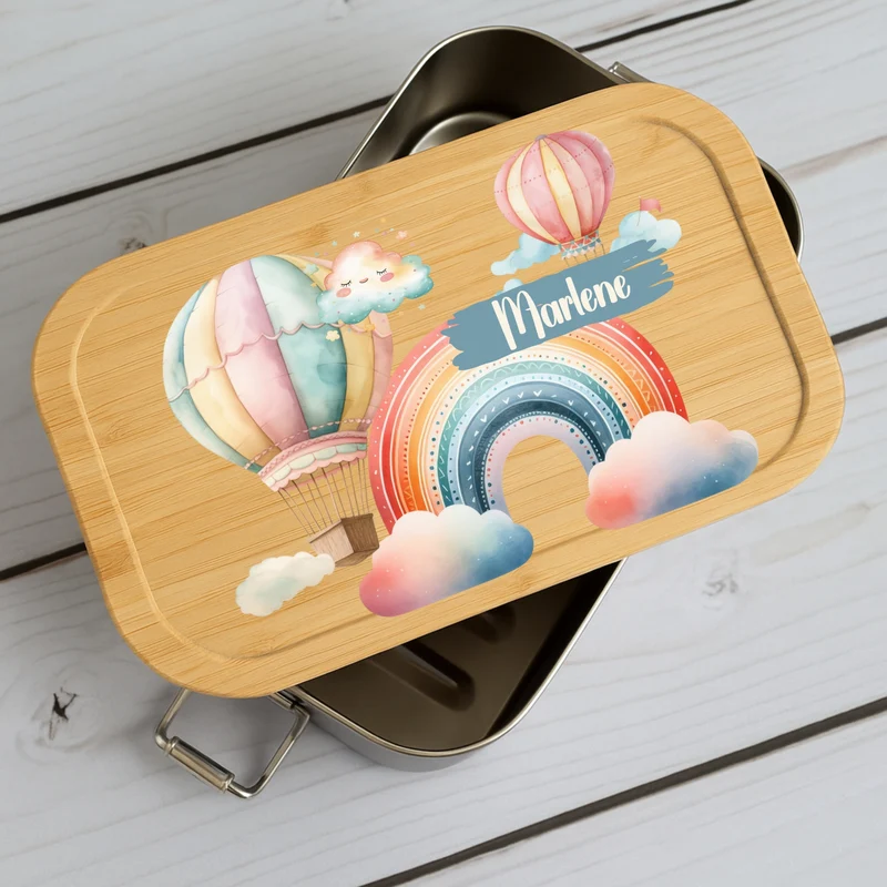 Brotdose Kinder Regenbogen – Lunchbox mit Bambusdeckel & Name