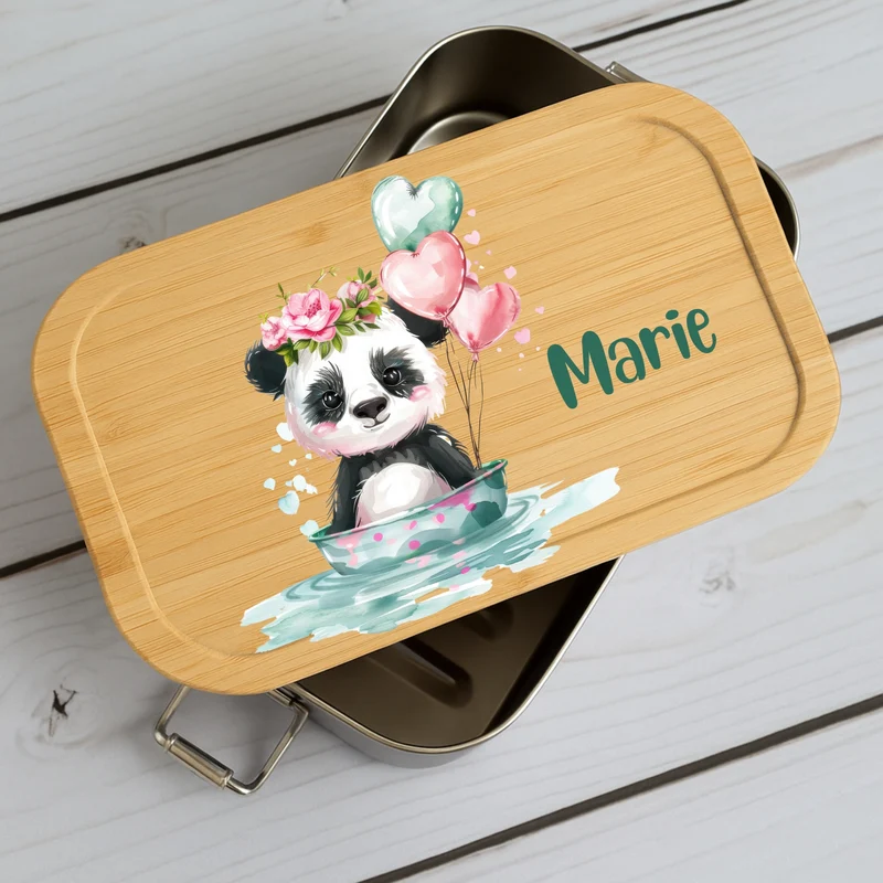 Brotdose Kinder Grüne Tierchen – Lunchbox mit Bambusdeckel & Name
