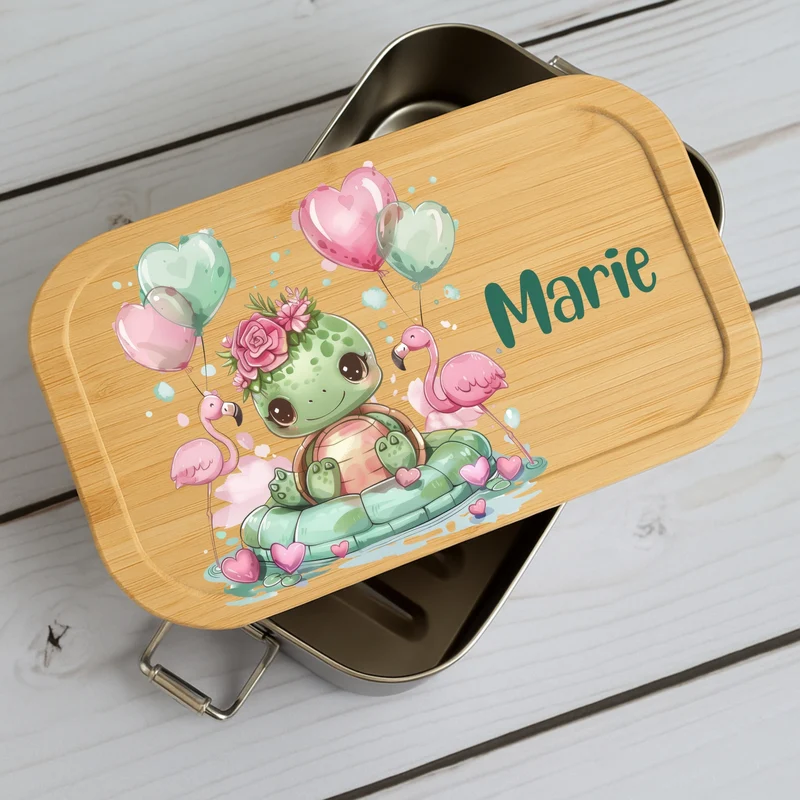 Brotdose Kinder Grüne Tierchen – Lunchbox mit Bambusdeckel & Name