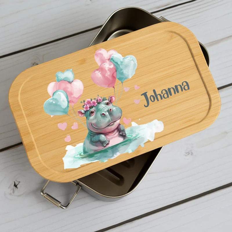 Brotdose Kinder Grüne Tierchen – Lunchbox mit Bambusdeckel & Name