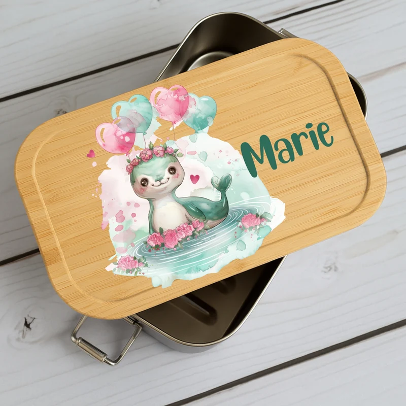 Brotdose Kinder Grüne Tierchen – Lunchbox mit Bambusdeckel & Name