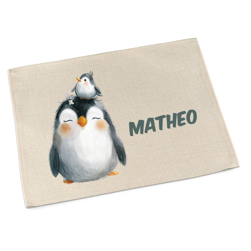 Personalisierbares Platzdeckchen Kinder – Tiger, Pinguin & Panda