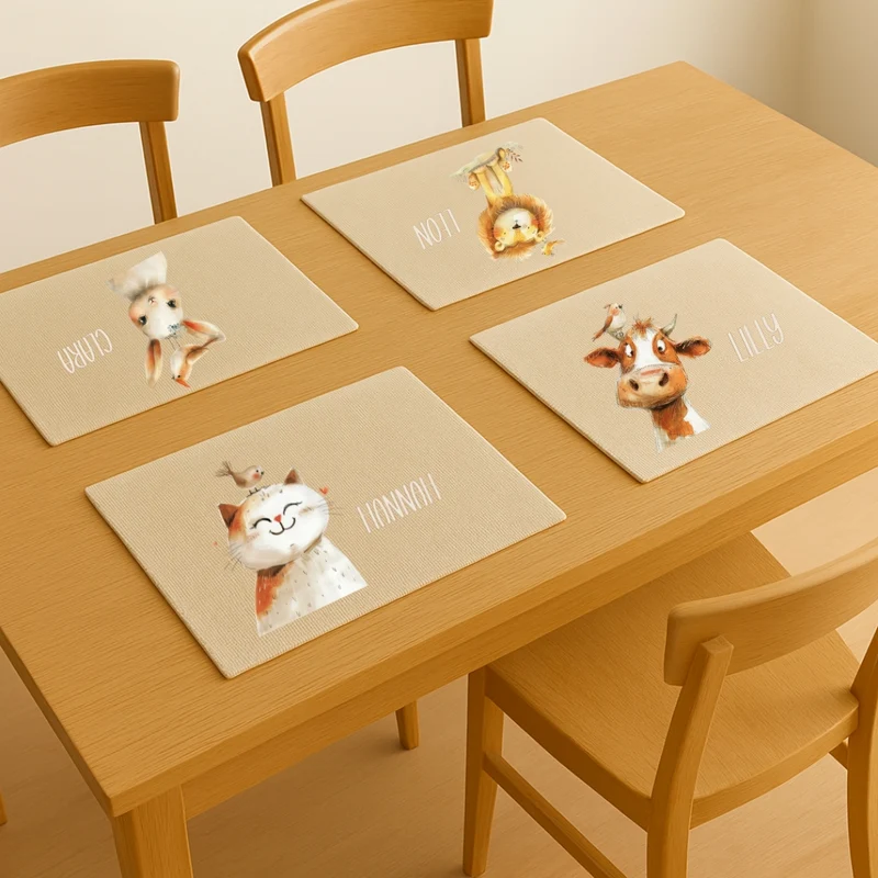 Platzdeckchen Kinder abwaschbar – personalisiertes Tischset Löwe & Fuchs