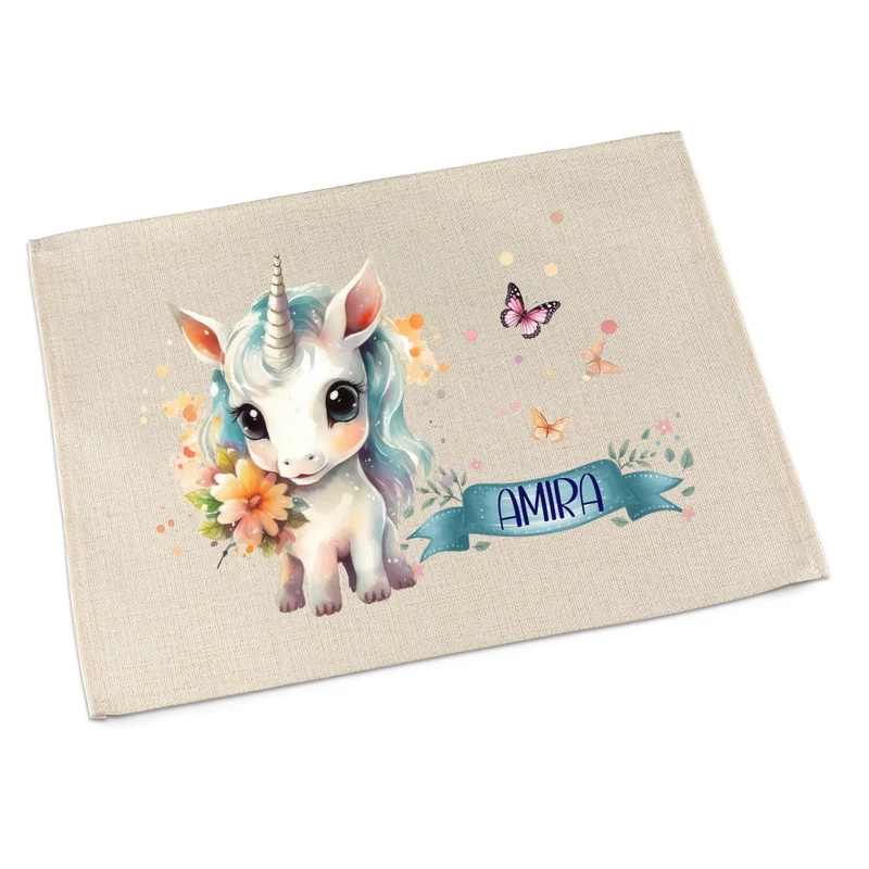 Platzdeckchen Einhorn personalisiert – abwaschbar & waschbar für Kinder