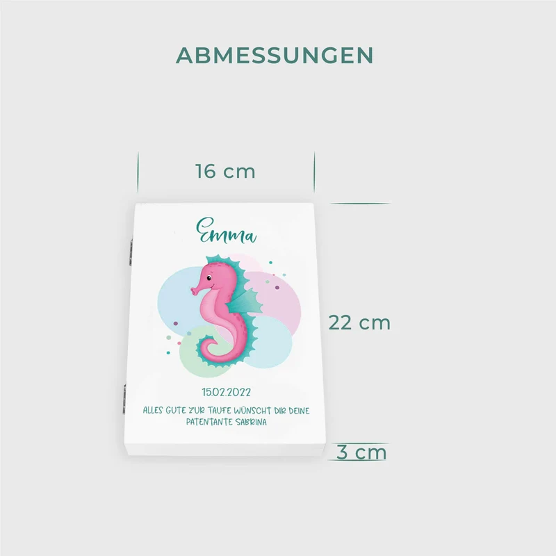 Kinderbesteck personalisiert mit Namen - Besteckset Seepferdchen Motiv | Taufgeschenk für Kinder - Geschenk zur Taufe für Jungs & Mädchen, weiß Kiste