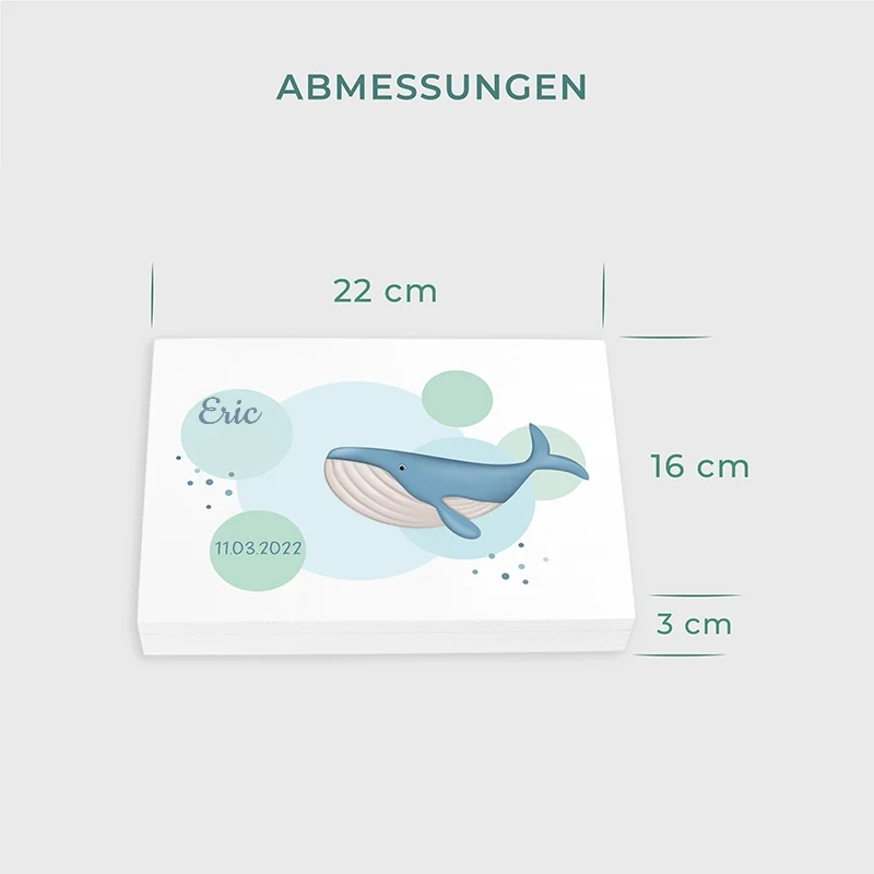 Kinderbesteck personalisiert mit Namen - Wal Motiv - Besteck mit Namen | Taufgeschenk für Kinder - Geschenk zur Taufe für Jungs & Mädchen, weiß Kiste