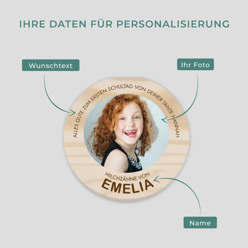Personalisierte Milchzahndose aus Holz mit Foto & Namen - Zahnbox für Kinder | Zahndose für Milchzähne - Baby Zahnfee Geschenk & Andenken zur Taufe