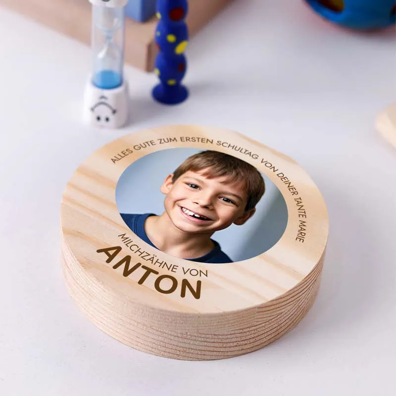 Personalisierte Milchzahndose aus Holz mit Foto & Namen - Zahnbox für Kinder | Zahndose für Milchzähne - Baby Zahnfee Geschenk & Andenken zur Taufe