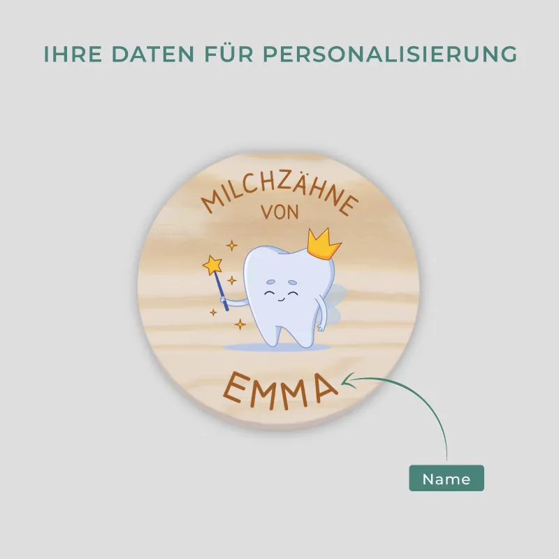Personalisierte Milchzahndose aus Holz mit Namen - Zahnbox mit Zahnfee für Kinder | Zahndose für Milchzähne - Baby Geschenk & Andenken zur Taufe