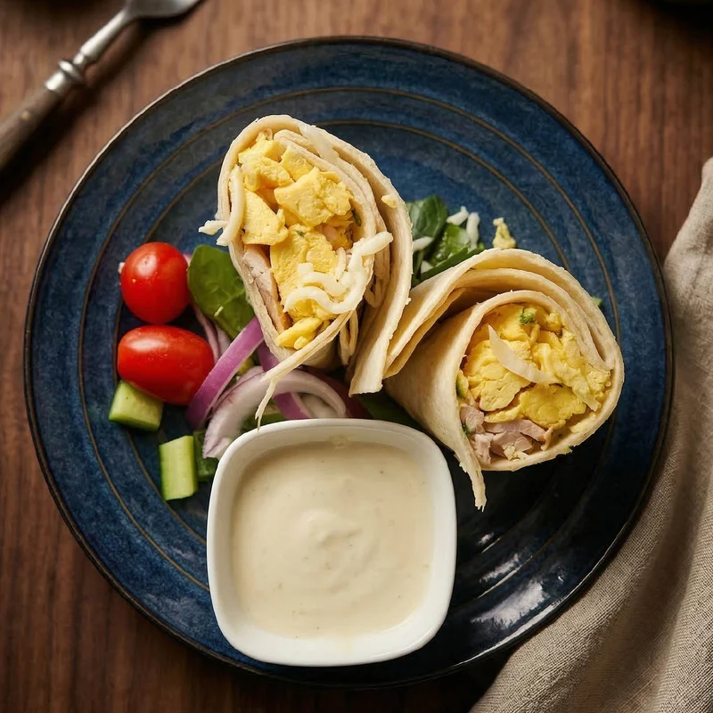 Breakfast Egg and Slow Cooked Chicken Wrap w/ Southern Ranch Salad