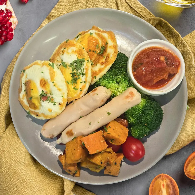 Eggs w/ Grilled Veal Sausages and Roasted Sweet Potato
