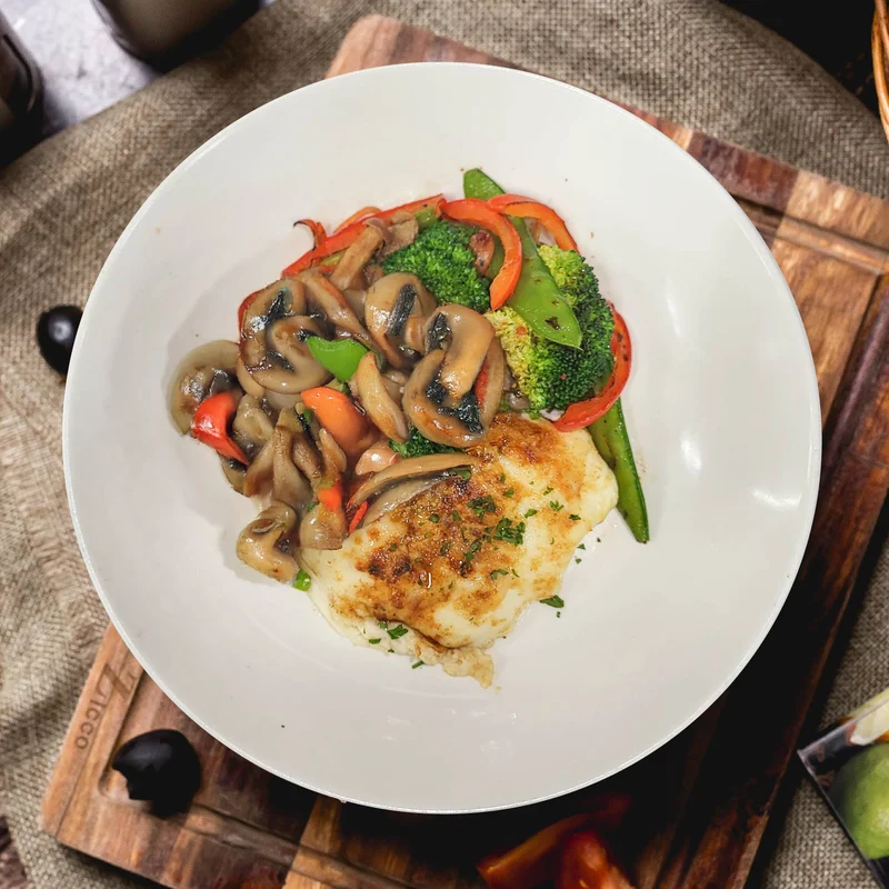 B. Portuguese Peri Peri Mushrooms and Chickpeas W/ Seasonal Vegetables And Potato