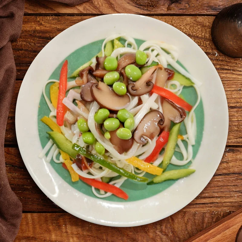 D. Beijing Shredded Mix Mushrooms and Edamame w/ Seasonal Vegetable And Healthy Fried Noodles