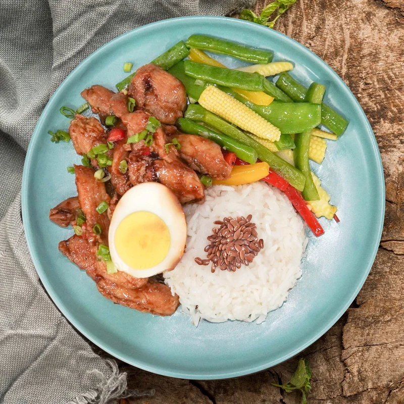 D. Shandong Chicken W/ Mushroom, Soy-Marinated Egg, Asian Greens And Jasmine Rice