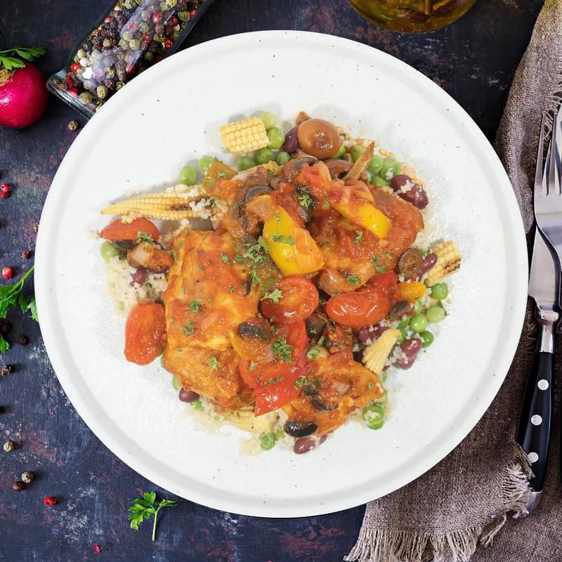 A. Italian Chicken Cacciatore W/ Sauteed Greens And Kidney Beans Couscous Mix Rice