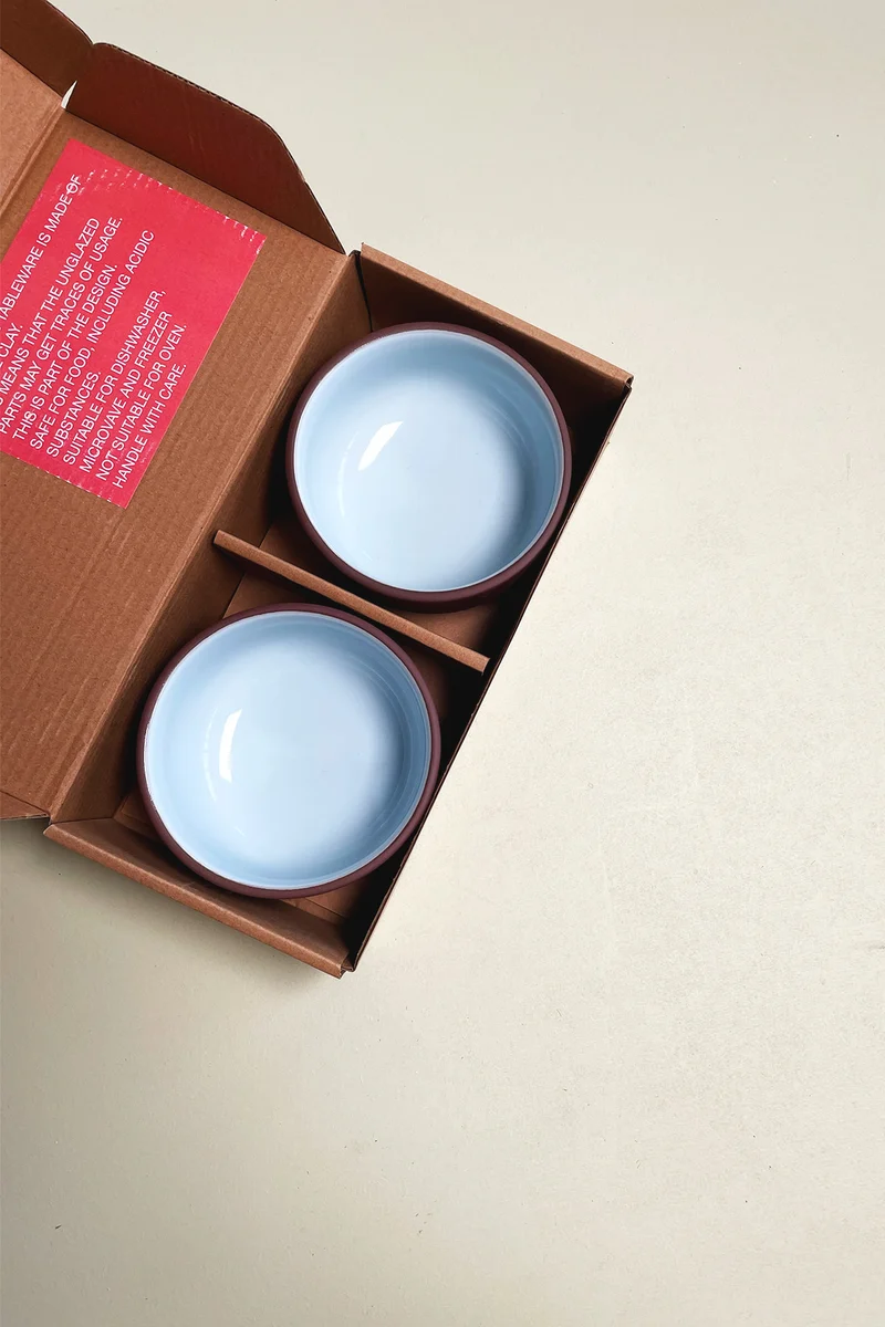 CLAYWARE, BOWL, MEDIUM, 2 PCS, TERRACOTTA/BLUE