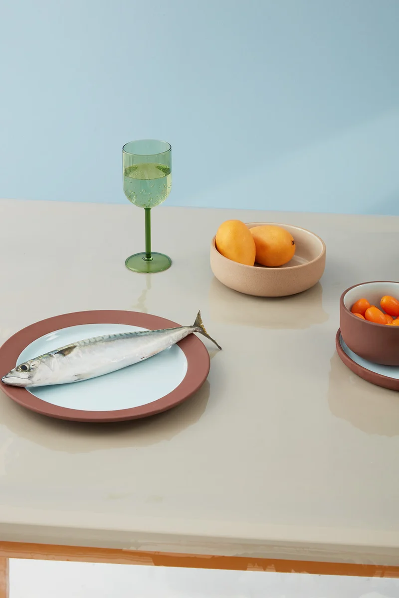 CLAYWARE, BOWL, MEDIUM, 2 PCS, TERRACOTTA/BLUE